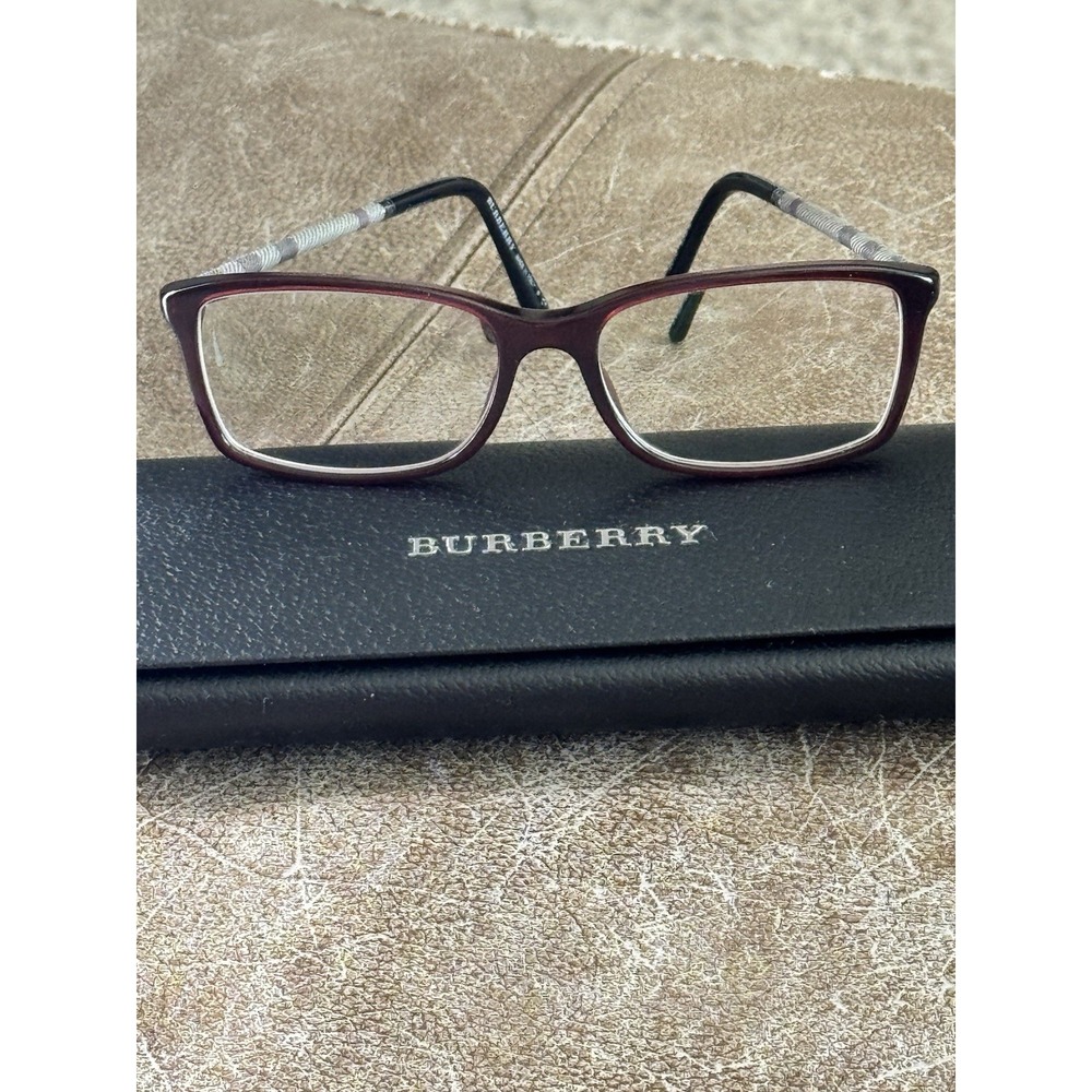 Burberry B2120 3014 Burgundy Plaid Rectangle Eyeglass Frames Italy 53-16-135
